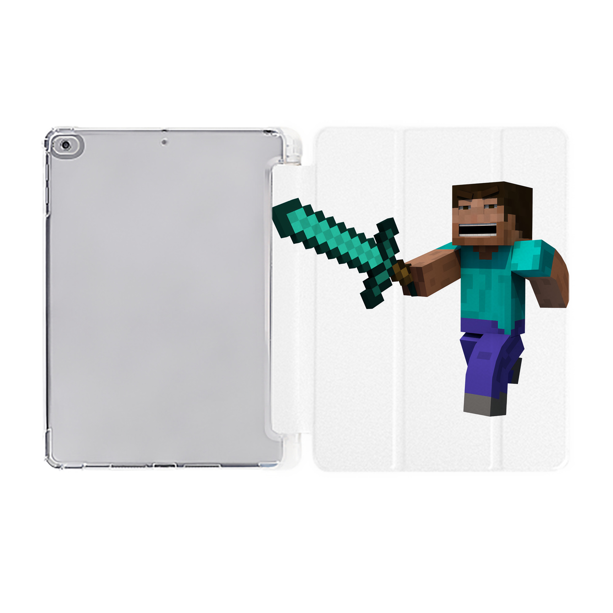 （画像用） マインクラフト ブロックの世界 Minecraft MC Block world IPad ケース ペン収納付き 三つ折りスタンド PUレザー×シリコン 対応機種9.5/10.5/10.9インチ